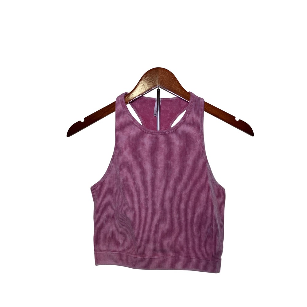 Alexander Jane Size 1X/2X Ribbed Racerback Crop Tank Bra Top Dusty Rose